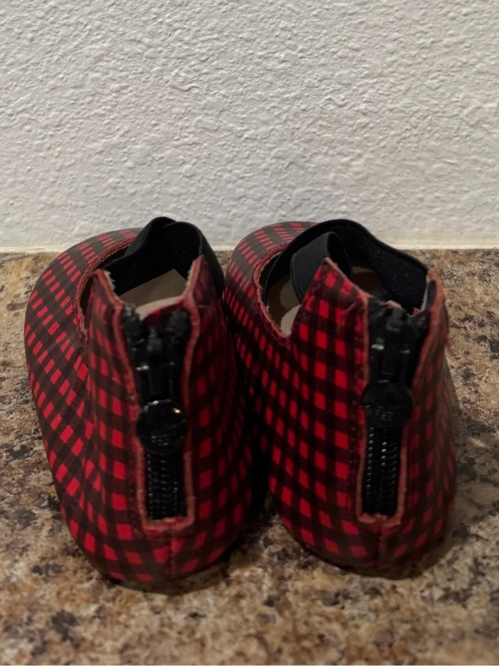 Monkey Feet - Red and Black Plaid Leather Ballet Flats